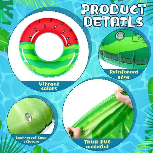 Vista 3 de 6 unidades de flotadores inflables de frutas para piscina, anillos de natación, sandía, naranja, uva, limón, kiwi, juguetes de piscina, tubos