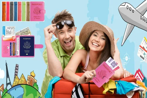 Vista 8 de Funda para pasaporte de piel con bloqueo RFID, accesorios de viaje para mujeres y hombres