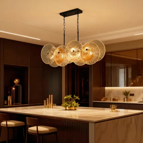 Vista 7 de LIGHTDAMY Candelabros de cristal negro para lámparas de comedor sobre la mesa Iluminación de isla de cocina de 8 luces con cubierta de vidrio