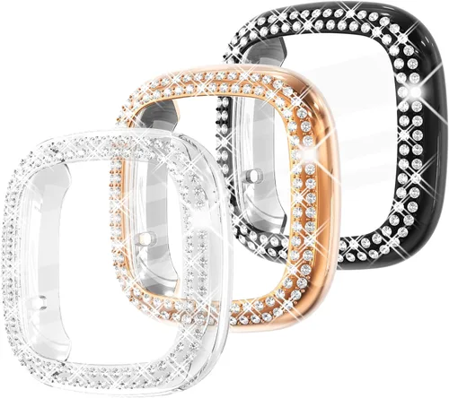 Vista 20 de Fullife Paquete de 10 Parachoques de TPU para Fitbit Versa 2, Fundas de Cristal con Diamantes Brillantes HD, Funda Protectora Completa, Resistente a