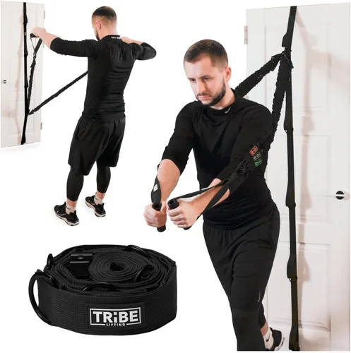 Vista 7 de Tribe Lifting Anclaje de banda de resistencia ajustable, anclaje de puerta con 5 bucles y anillos de metal, correa de nailon duradera
