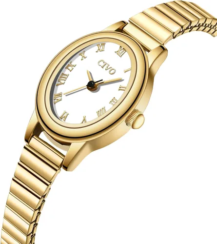 Vista 2 de CIVO Gold Small Watches for Women: Dainty Watch with Oval Case White Dial Slim 20.5g Ultra-Lightweight & Stretch Band for Office Ladies Typing Filing