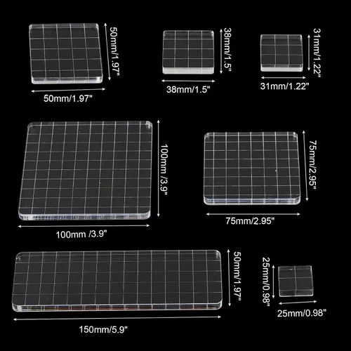 Vista 2 de PATIKIL Bloque de sello acrílico, paquete de 7 bloques de estampado transparentes con líneas de cuadrícula, bloques de montaje decorativos, juego