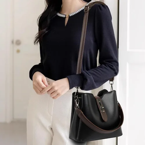 Vista 3 de Bolso de hombro estilo vintage para mujer, bolso de mano de piel sintética suave y holgado, bolso cruzado clásico simple para uso diario