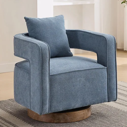 Vista 16 de Silla giratoria decorativa, silla moderna de barril para sala de estar, silla cuadrada cómoda de 360 grados con respaldo abierto, silla tapizada