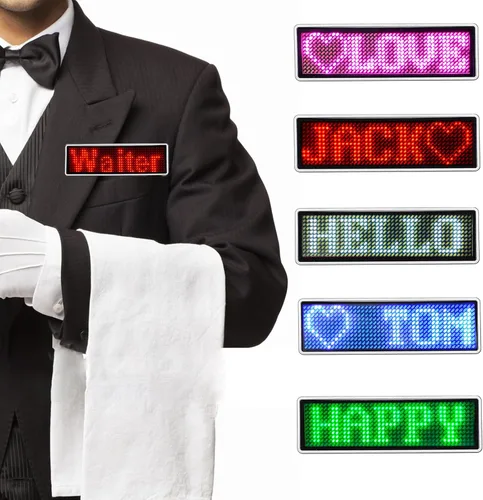 Vista 10 de Insignias de nombre LED, insignias de tarjetas de visita, pantalla de desplazamiento para restaurante, tienda, fiesta, bar, tablero de nombre LED