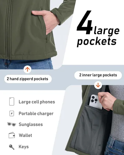 Vista 5 de 33,000ft Chaqueta impermeable Softshell para mujer, abrigo ligero con forro Verde militar