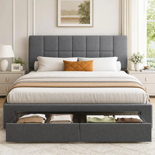 Vista 7 de Marsail Juego de base de cama y colchón tamaño Queen con cabecera tapizada ajustable y colchón de espuma viscoelástica de 10 pulgadas, resistente