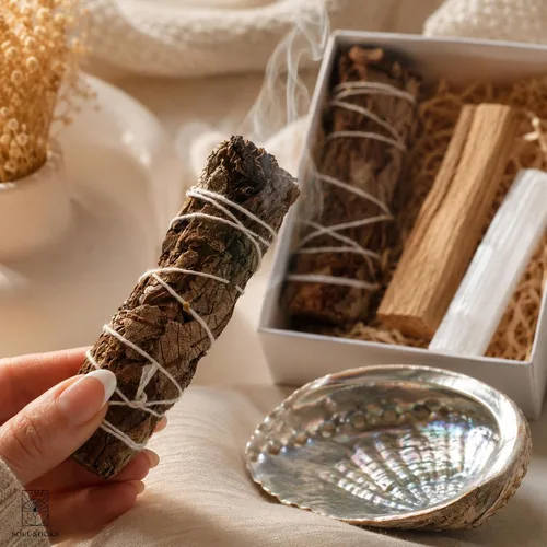 Vista 3 de SOUL STICKS El mini kit de manchas para principiantes incluye varita de selenita de concha de abulón 3-4 de salvia blanca y palo santo con guía
