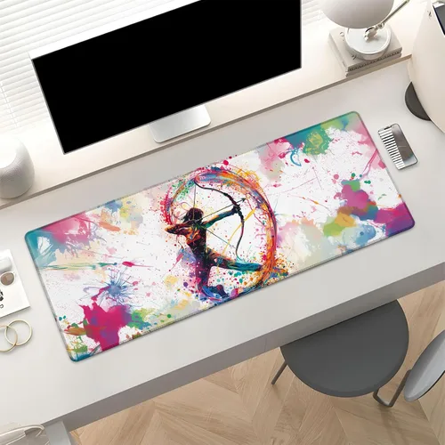 Vista 2 de Alfombrilla de mouse para juegos con patrón de tiro con arco, alfombrilla de escritorio grande de color Archer para computadora, teclado extendido