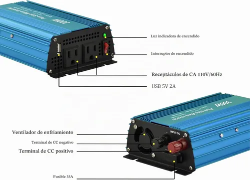 Vista 3 de Inversor de corriente de onda sinusoidal pura de DC 12V a AC120V de 300W con salida de enchufes dobles y salida USB de DC 5V 2 amperios. Ideal