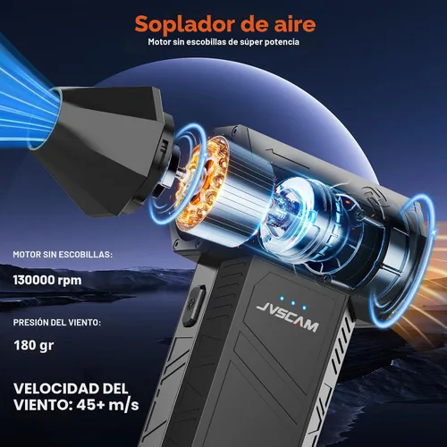 Vista 2 de JVSCAM Plumero de aire comprimido – Plumero de aire eléctrico con motor sin escobillas – Ventilador de aire inalámbrico ajustable de 3 engranajes