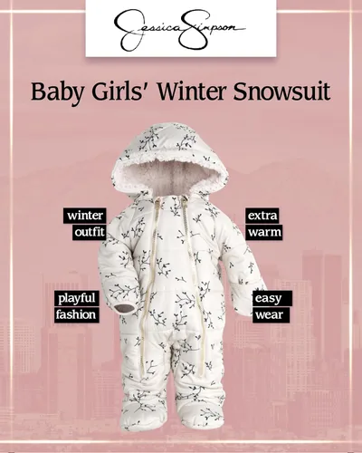 Vista 2 de Jessica Simpson Baby Girls Winter Snowsuit Quilted Fleece Lined Pram Jumpsuit Heavyweight Coveralls for Infants (3-24M)