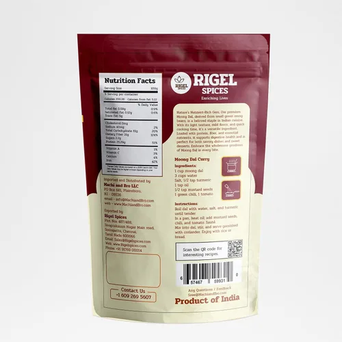 Vista 2 de Rigel Spices Moong Dal 2 libras - Frijoles mungos amarillos ricos en proteínas - Elegancia llena de nutrientes de cocción rápida - Frijoles mungos