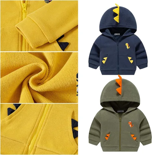 Vista 3 de Sudadera con capucha de dinosaurio de manga larga para bebés y niños, sudadera con capucha y bolsillo