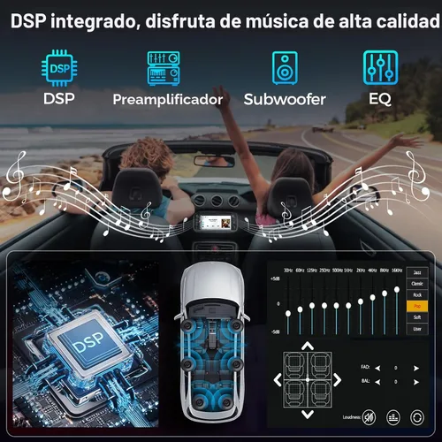 Vista 6 de Estéreo de auto doble DIN con pantalla táctil HD de 7 pulgadas, Apple Carplay inalámbrico y Android Auto, Bluetooth, 240W, SWC, salida de subwoofer