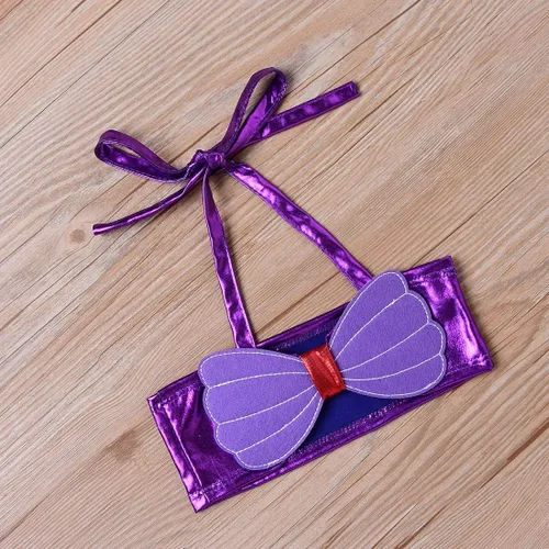 Vista 6 de Traje de baño de sirena para niños pequeños, conjunto de bikini con diadema, conjunto de 3 piezas