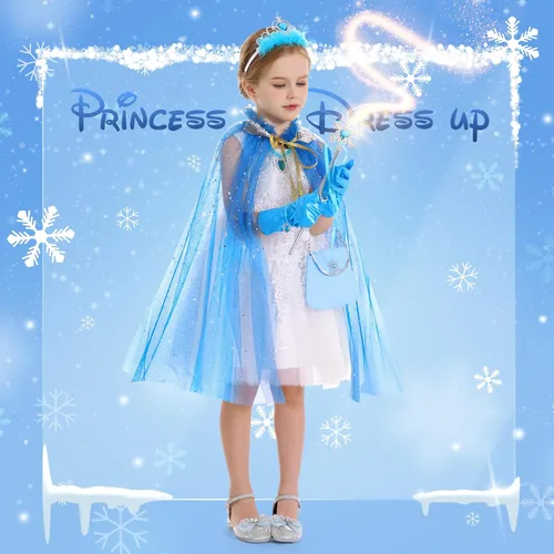 Vista 2 de Fedio - Juego de capa de princesa, 12 piezas de ropa de princesa para niñas pequeñas, vestidos de princesa para niñas de 3 a 8 años, regalo de Azul