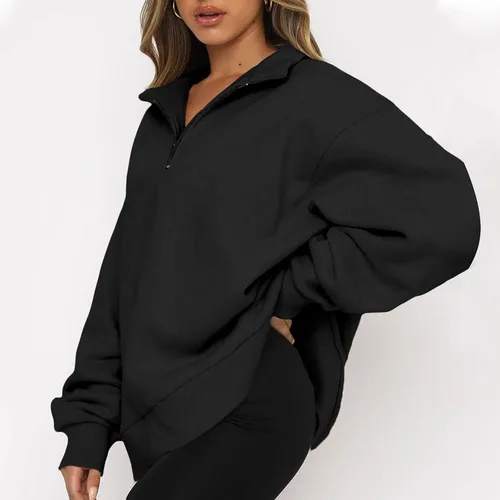 Vista 5 de Ceboyel Sudadera de gran tamaño con cremallera de un cuarto para mujer, sudadera con capucha Y2K para otoño, ropa de moda 2023