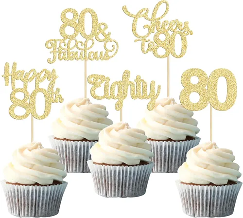 Vista 33 de Paquete de 30 adornos para cupcakes con purpurina de doble dígito para cumpleaños de 10 años, para cumpleaños, aniversario, fiesta, suministros