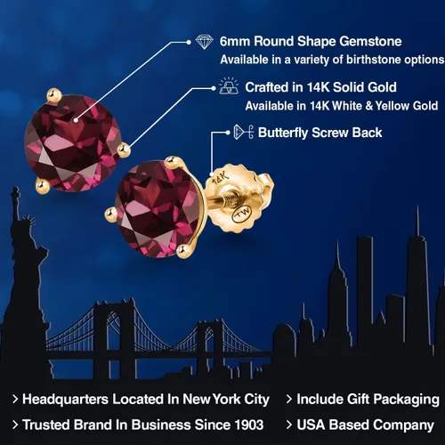 Vista 37 de Gem Stone King Aretes de Martini de oro amarillo de 14 quilates Aretes de tuerca de 3 puntas para mujeres y hombres Redondos de 0.236 pulgadas