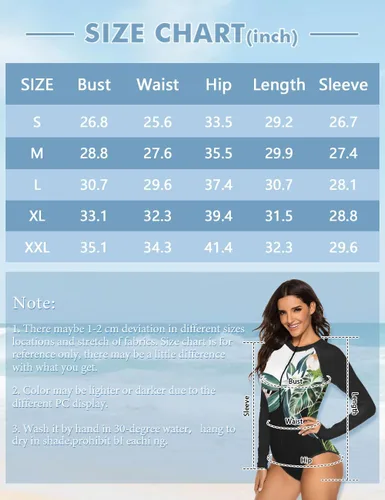 Vista 6 de SELINK Traje de baño de una pieza de manga larga para mujer, protección UV, con cremallera, estampado de surf