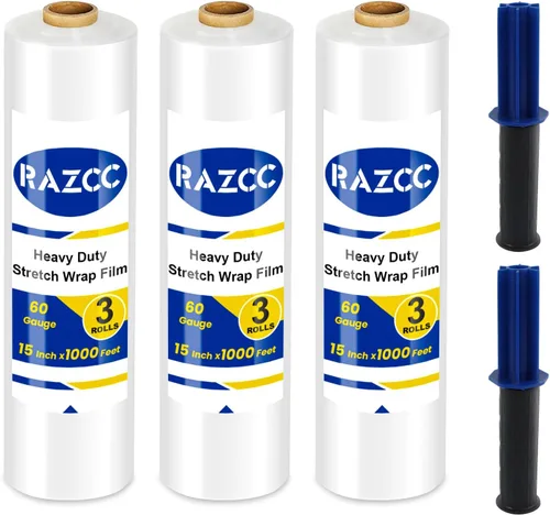 Vista 9 de RAZCC - Película elástica, envoltura elástica de fuerza industrial para envoltura de paletas, envoltura de plástico transparente resistente