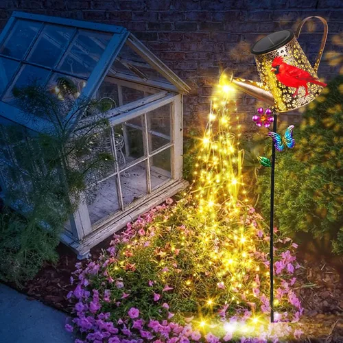 Vista 9 de Luces solares para exteriores decorativas, luces de riego solar de metal de 39.4' con cardenal rojo, estaca impermeable para jardín, césped, patio