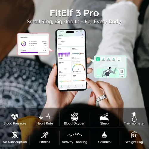 Vista 2 de FitElf 3 Pro Smart Ring - Rastreador de actividad física, monitor de salud y sueño, presión arterial, frecuencia cardíaca y oxígeno