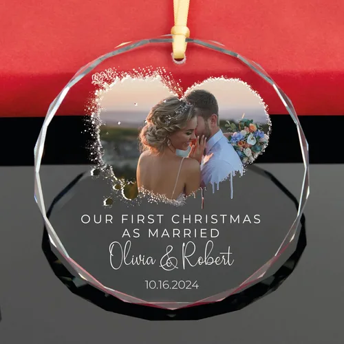 Vista 8 de Adorno personalizado para fotos de matrimonio de Mr & Mrs 2024 – Primera Navidad como casado, regalo de recién casados para parejas