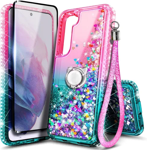 Vista 24 de NGB - Funda para teléfono Samsung Galaxy S9, color aguamarina/morado, bonita funda con purpurina líquida para mujeres y niñas, con protector