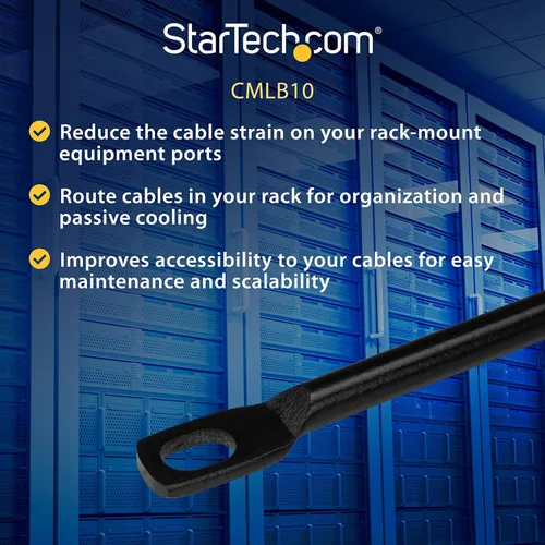 Vista 3 de StarTech - Paquete de 10 barras horizontales de cordones, gestión de cables para rack de servidores, organizador de cables de red de 19 pulgadas, TAA