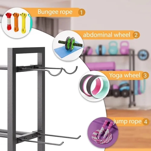 Vista 4 de Soporte ajustable de 3 niveles para mancuernas – Soporte de almacenamiento de peso de metal resistente para mancuernas, pesas rusas y más