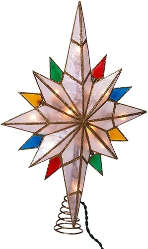Vista 8 de Kurt S. Adler Estrella de Belén de Capiz con 10 luces y puntas múltiples para la punta del árbol