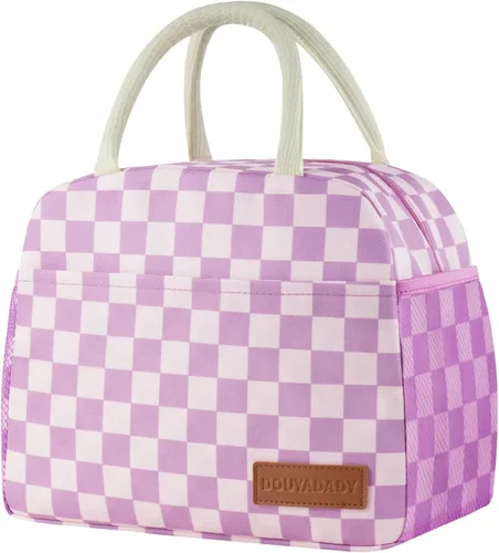 Vista 23 de douyadady Bolsa de almuerzo para mujeres/hombres, fiambrera mujeres/hombres (azul bebé+rayas blancas) Espacioso, ligero, impermeable, resistente