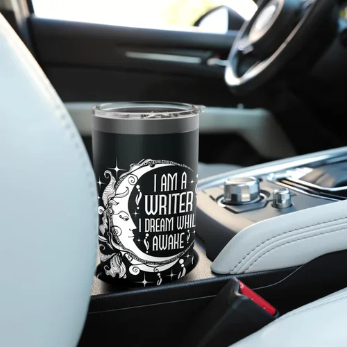 Vista 6 de Vaso aislado de acero inoxidable con texto en inglés "I Am A Writer I Dream While Awake Author Book Novelist Poet