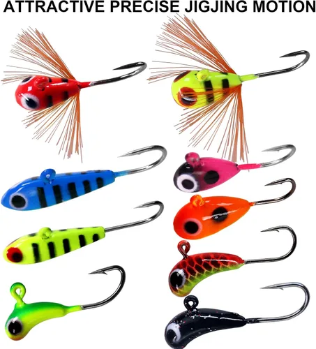 Vista 2 de THKFISH Plantillas de pesca en hielo Señuelos de pesca en hielo Equipo de pesca en hielo Kit de aparejos de pesca pequeños Crappie Panfish Jigs