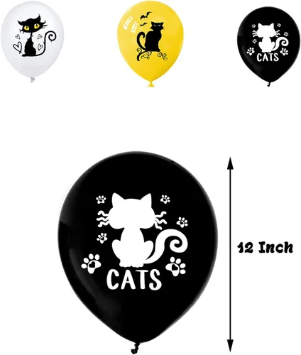 Vista 6 de Decoración de fiesta temática de gato, juego de suministros de fiesta de cumpleaños de gato negro, incluye fondos de gato negro de 5 x 3 pies