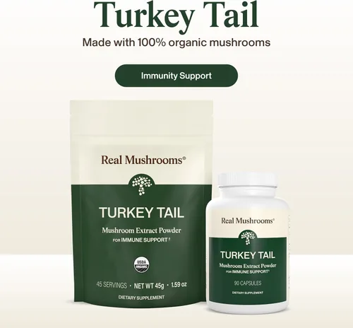 Vista 3 de Real Mushrooms Cápsulas de Cola de Pavo – Extracto de Hongo Orgánico para el Bienestar y Ritmo Diario – Vegano, Sin GMO, Sin Rellenos Extracto
