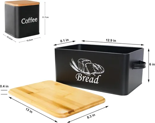 Vista 5 de SOTECH Caja de Pan con 3 Frascos Café Azúcar Té para Encimera de Cocina Caja de Pan de Metal Blanco con Tapa de Tablero de Bambú Conjunto