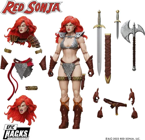 Vista 9 de Boss Fight Studio Epic H.A.C.K.S. Red Sonja Deluxe Figura de acción – Figura coleccionable altamente articulada, personalizable con accesorios