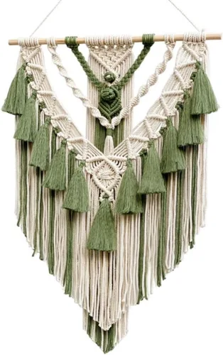 Vista 11 de Tapiz bohemio de macramé para colgar en la pared y decoración de pared, tapiz de algodón hecho a mano con borla, arte de pared tejido de macramé