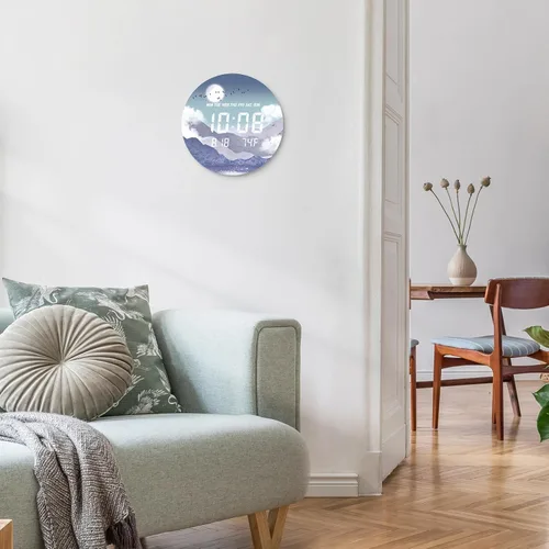 Vista 6 de Reloj de pared digital SCOAGE con luz nocturna MoonCloud moderno de 7 niveles de brillo 12/24H LED automático con temperatura fecha hora pantalla
