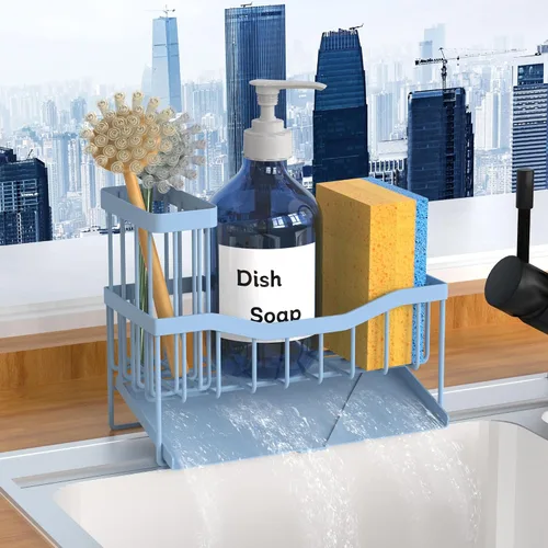 Vista 12 de Fssvcd Maifan Organizador de Fregadero para Cocina con Soporte para Cepillo y Bandeja Autodrenante de Acero Inoxidable, Organizador de Fregadero