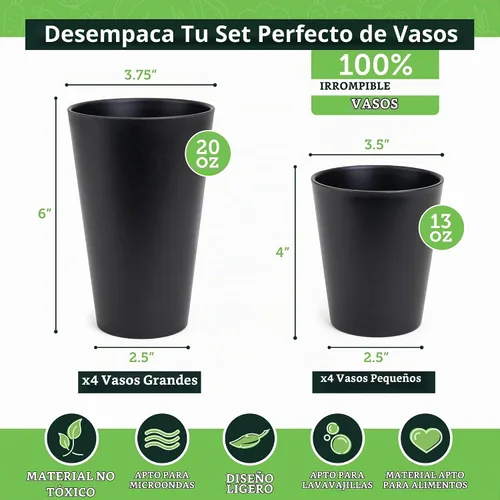 Vista 3 de Grow Forward Vasos de paja de trigo prémium – Vasos de plástico duro irrompibles sin BPA de 13 y 20 onzas – Vasos de plástico ligero reutilizables