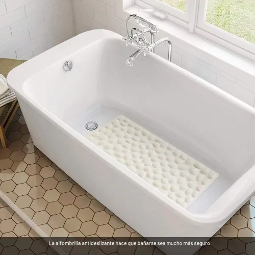 Vista 2 de Alfombra de baño de goma OTHWAY, suave y antideslizante con ventosas potentes, para la tina (beige)