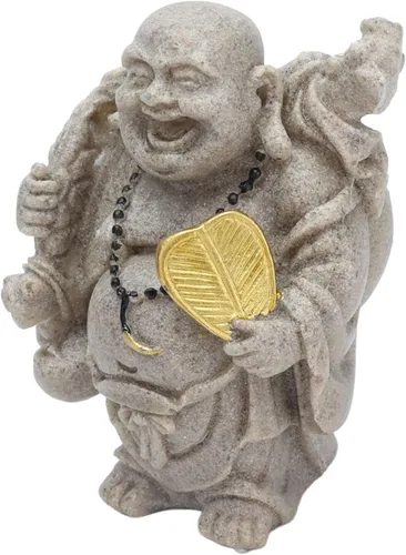 Vista 8 de Cyrank Estatua de Buda riendo, 3.1 pulgadas de resina de Buda feliz estatua de risa Feng Shui Buda escultura decoración para escritorio en casa