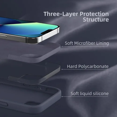 Vista 4 de Funda compatible con iPhone 13, [Protección contra caídas] [Antiarañazos] Funda protectora de silicona líquida antihuellas con forro de microfibra