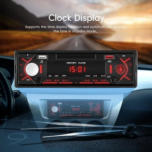 Vista 6 de Estéreo de coche de un solo DIN con Bluetooth 5.0 manos libres Llamadas Digital Receptor estéreo para coche Radio FM Reproductor MP3 Sistema