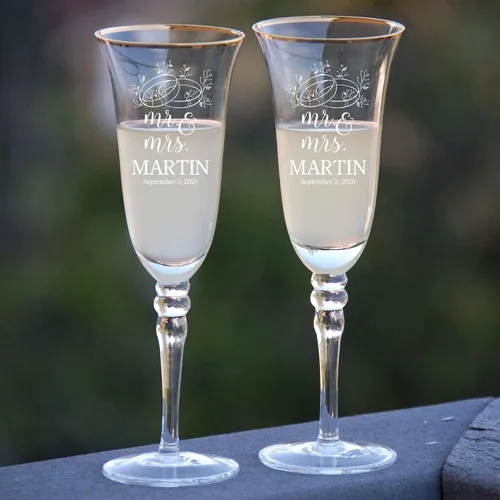 Vista 13 de Juego de 2 copas de champán personalizadas para boda grabadas con caja - Bride & Groom's Wedding Toast